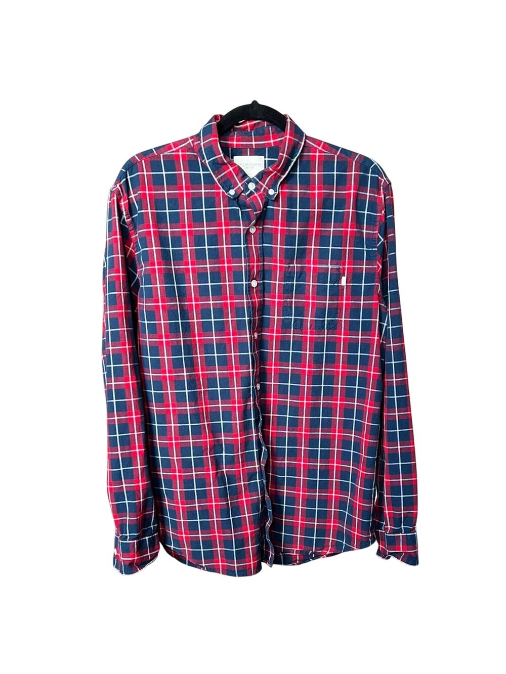 Obey Shirt Blue and Red Plaid Long Sleeve Button-Up Cotton Skater Streetwear L